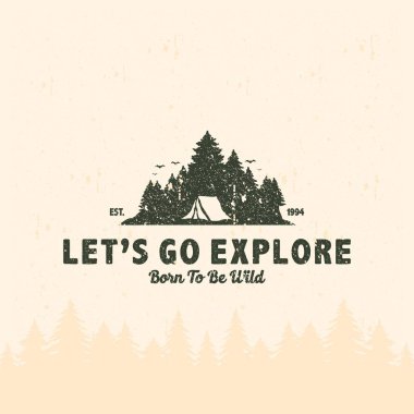Macera için logo ormanı, mobil uygulamalar için tasarım veya oyun vektör çizimi