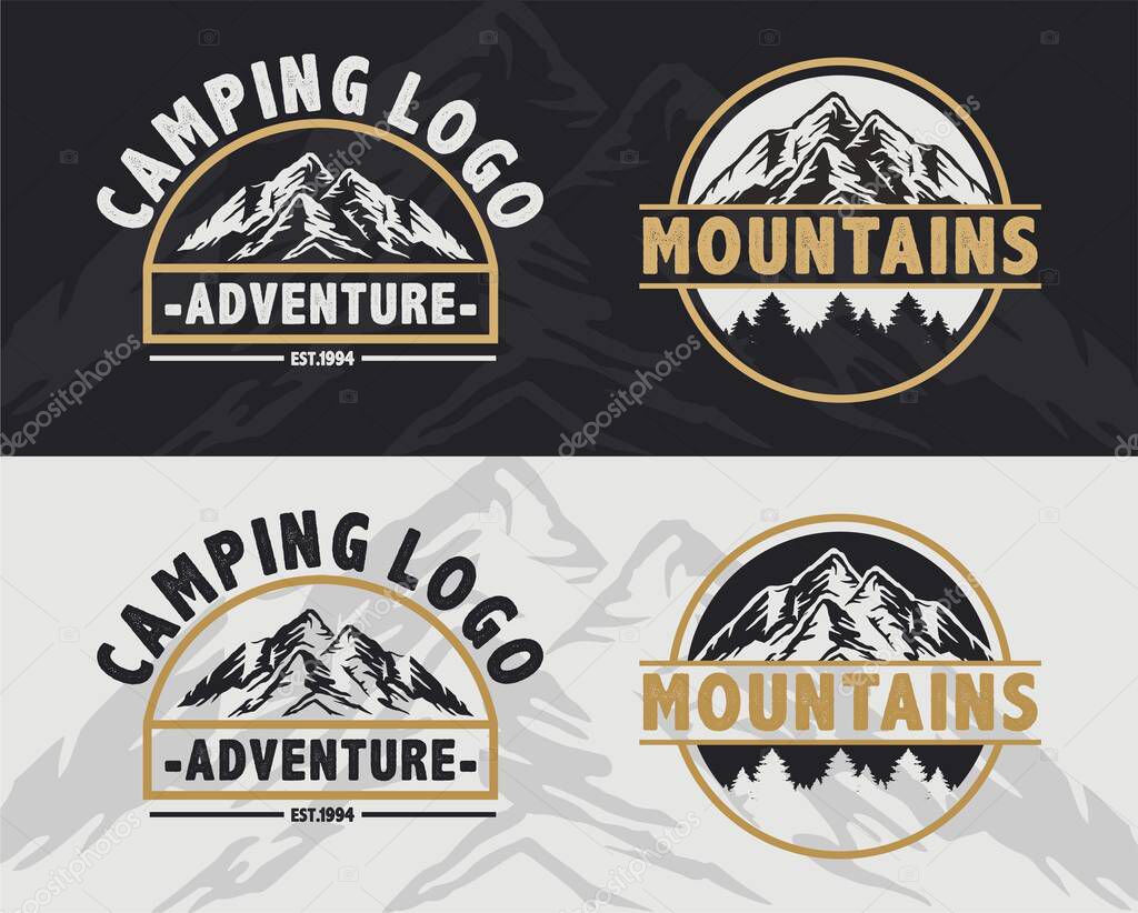Set of vintage logo outdoor adventure, Vector trees elements for forest landscape,  design for mobile apps or games vector Illustration