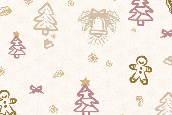 Crème Kerst Achtergrond Patroon Icoon Met Hand Getekende Dennenboom — Stockvector
