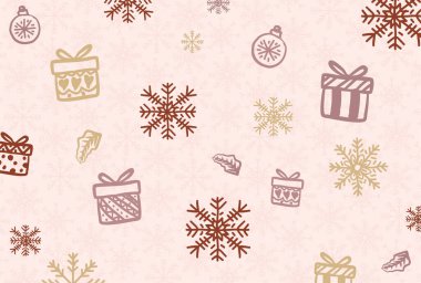 El yapımı Pembe Noel Arkaplan Şablonu, Hediye Kutusu Kartopu Ağaçları Doodle 'da