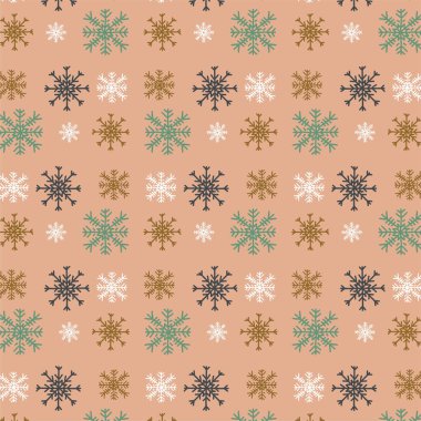 Pembe Vintage retro Noel desenli el çizilmiş kar tanesi simgesi seti