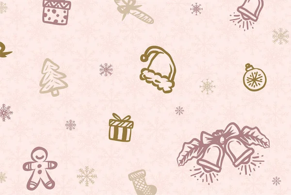 Met Hand Getekend Roze Pictogram Kerst Achtergrond Set Patroon Doodle — Stockvector