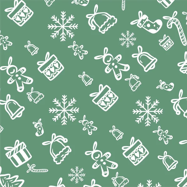 Groene Kerst Patroon Hand Getekend Pictogram Set Sjabloon — Stockvector