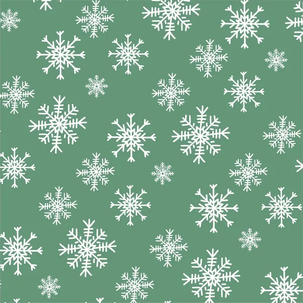 Verde Vintage Retro Patrón Navidad Dibujado Mano Copo Nieve Icono — Vector de stock