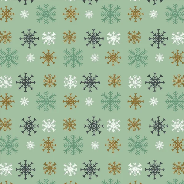 Groene Vintage Retro Kerst Patroon Met Hand Getrokken Sneeuwvlok Pictogram — Stockvector