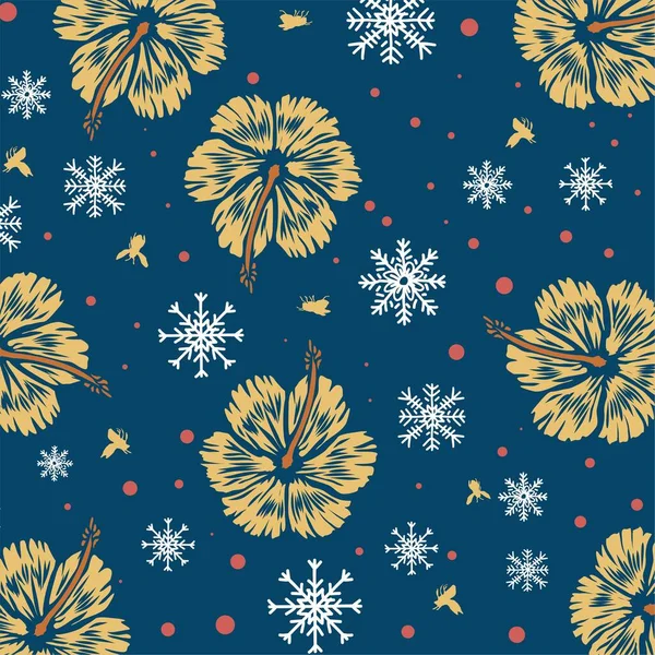 Blå Blomma Vintage Jul Snöflinga Mönster Handritad Ikon Set Kort — Stock vektor