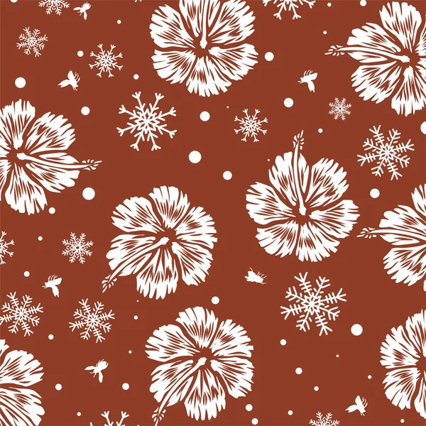 Rode Bloem Vintage Kerst Sneeuwvlok Patroon Met Hand Getekend Pictogram — Stockvector