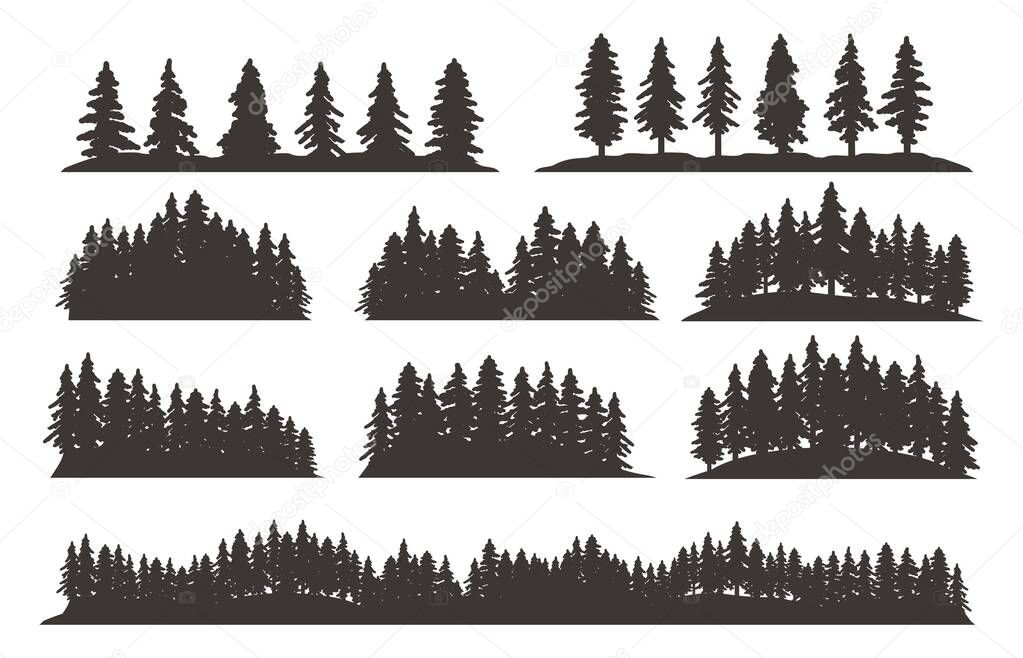 vintage retro forest pine tree silhouette landscape set template