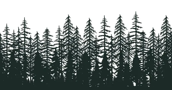 Jungle Pine Forest Silhouette Com Pequenas Todas Árvores Moderno Plano — Vetor de Stock