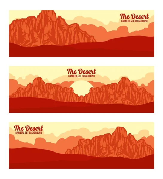 Desert Flat Modern Design Banners Set Com Sunrise Sunset Com Ilustrações De Stock Royalty-Free