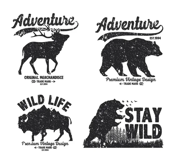 Logo Vintage Retro Silhouette Animals Set Outdoor Adventure Jungle Forest Лицензионные Стоковые Иллюстрации