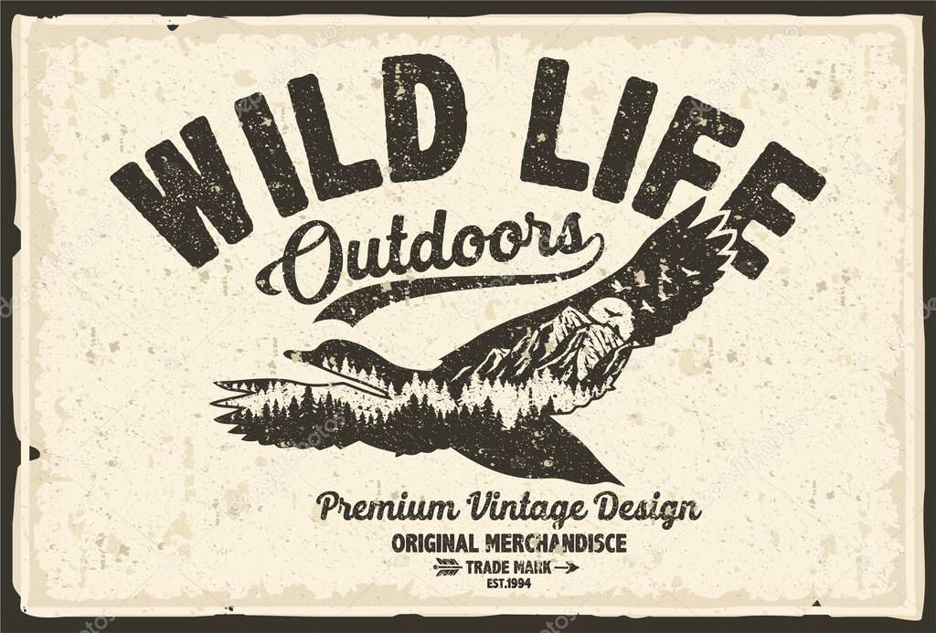 VINTAGE RETRO LOGO SILHOUETTE ANIMALS BACKGROUND POSTER CARD OUTDOOR ADVENTURE MOUNTAIN FOREST