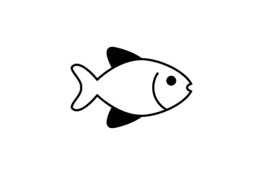 balık simgesi siyah ana hatlı vektör illüstrasyon hayvanı