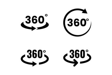 360 derece simge siyah dış hat vektörünü ayarla
