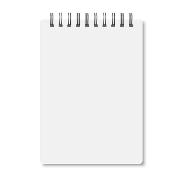 白色写实的笔记本 开著柔软的阴影 矢量垂直空白副本与银金属螺旋白色背景 组织者的模拟或孤立的日记 — 图库矢量图片