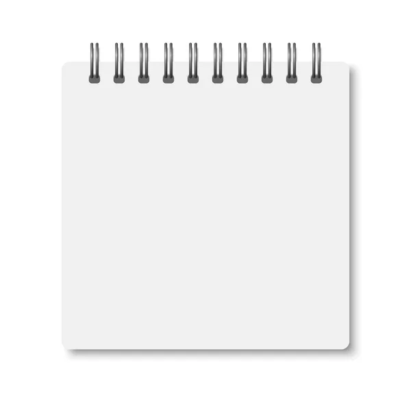 ソフトシャドウで開いたホワイトリアルなA6ノート 白い背景に銀金属スパイラルベクトル正方形の空白のコピーブック 主催者または隔離日記のモックアップ — ストックベクタ