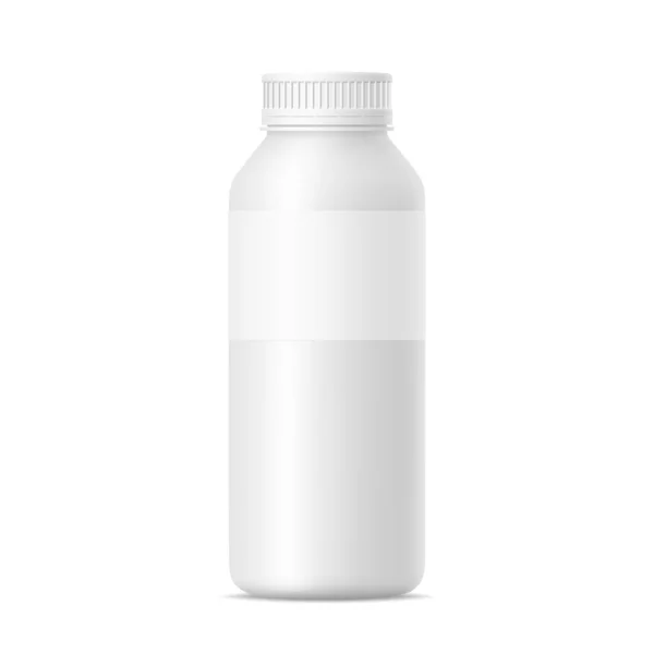 プラスチックミルク ジュース ビタミン ヨーグルト ドリンク 白い背景に蓋のあるシャンプーボトルの3Dモックアップ 液体用パッケージのベクトル図 デザインのテンプレート — ストックベクタ