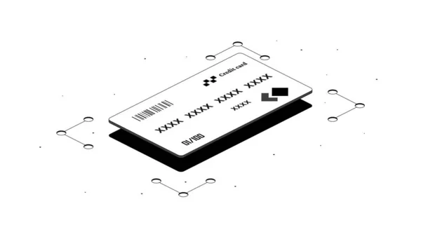 Credit Card Zwart Wit Isometrische Illustratie Geïsoleerd Witte Achtergrond — Stockvector