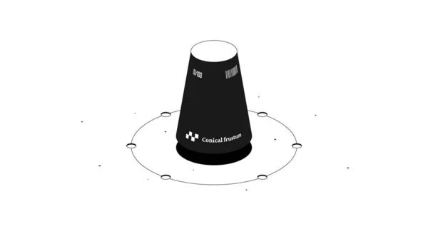 Conische Frustum Wiskundige Figuur Zwart Wit Isometrische Illustratie Geïsoleerd Witte — Stockvector