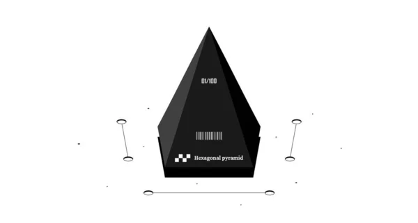 六角形のピラミッド型の数学図 白を基調とした黒と白のアイソメトリック3Dイラスト — ストックベクタ