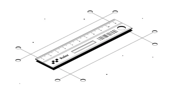 测量工具 测量的尺子 在白色背景上孤立的黑白等距3D图解 — 图库矢量图片