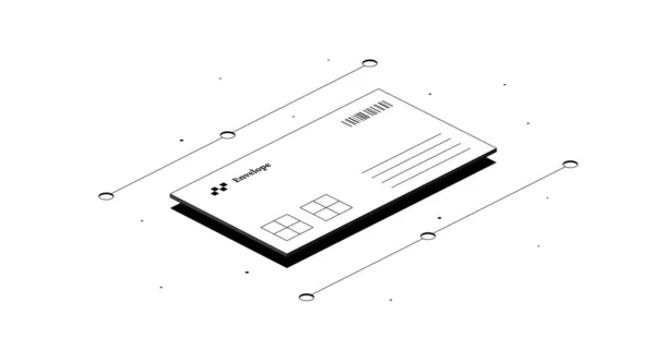 Umschlag Mail Symbol Schwarz Weiße Isometrische Illustration Isoliert Auf Weißem — Stockvektor