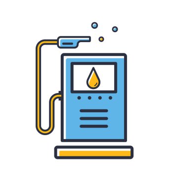 Benzin istasyonları simgesi. Yakıt doldurma işareti beyaz arkaplanda izole edildi. Tasarım elementleri, renkli. Mobil kavramlar ve web uygulamaları için elementler. Düz biçim vektör illüstrasyonu.