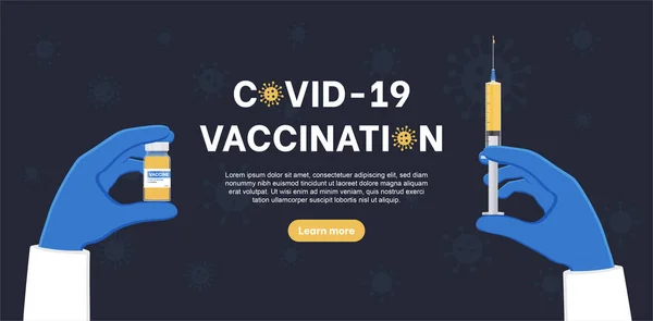 Coronavirus Impfstoff Hände Halten Impfstoff Und Spritze Für Coronavirus Injektionen — Stockvektor