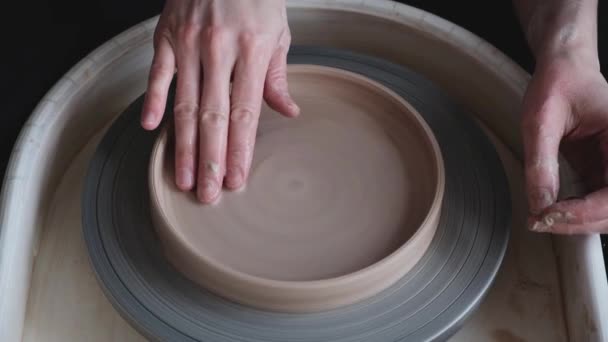 Uma mulher fazendo cerâmica artesanal em um estúdio — Vídeo de Stock