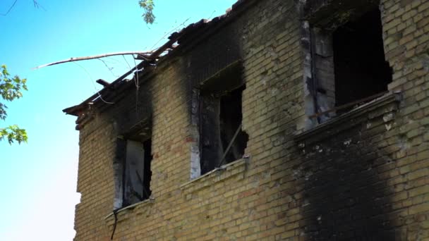 Close Burnt Out Bombed Windows Glass Outdoors Kyiv Destroyed Building — Stock Video