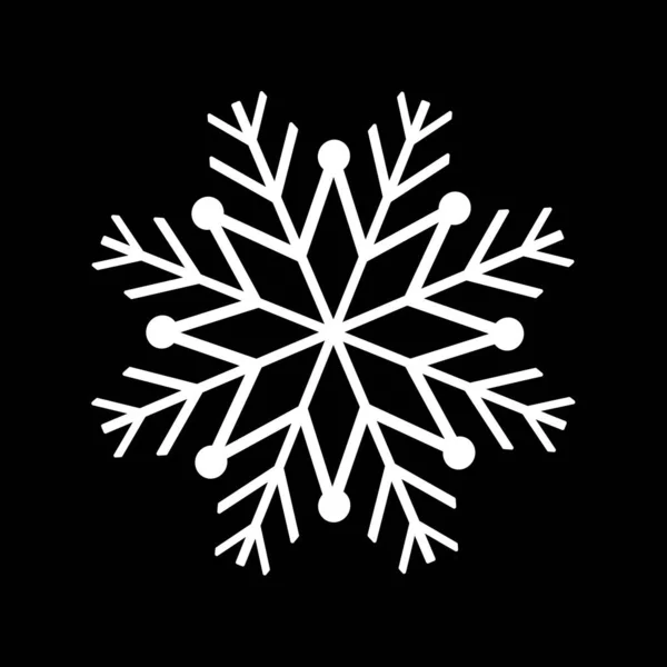 スノーフレークアイコン。クリスマスと冬のテーマ。黒の背景にシンプルなフラットホワイトのイラスト. — ストックベクタ