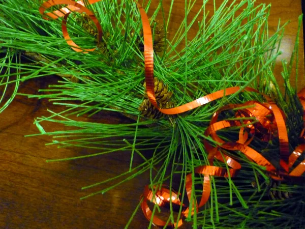 Evergreen Christmas Decoration Ribbon — Fotografia de Stock