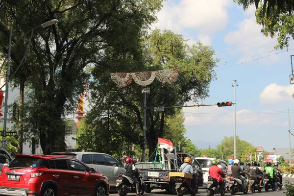 Indonesia Semarang Agosto 2021 Veicoli Affollati Nel Centro Della Città — Foto Stock