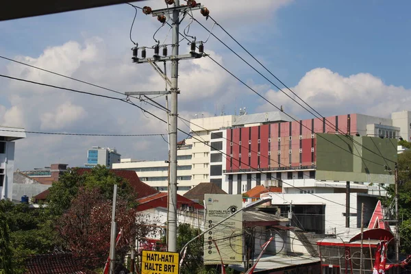 Electric Pole Located Street City — Foto Stock