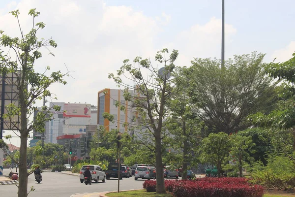 식물을 가지고 Semarang 도시의 교차로 — 스톡 사진
