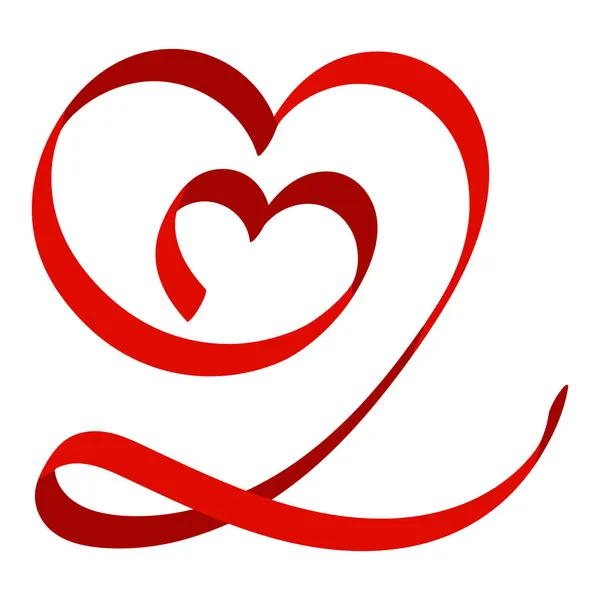 Dupla szív a fejlődő piros szalag, szerelem szív stock illusztráció — Stock Vector
