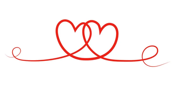 Two beautiful hearts in love in one line, hugging hearts — Stock Vector