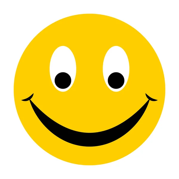 Gelbes Emoticon-Gesicht mit breitem Lächeln von Ohr zu Ohr Smiley freundlich fröhliches Gesicht — Stockvektor