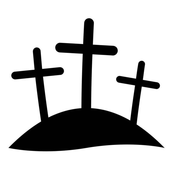 Cruces del Calvario, signo del cristianismo, tres cruces en la colina — Vector de stock