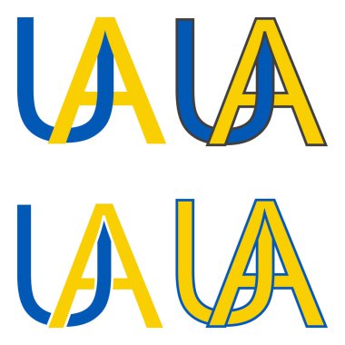 UA harf simgesi işareti Ukrayna seti, bayrak rengi Ukrayna sarısı UA