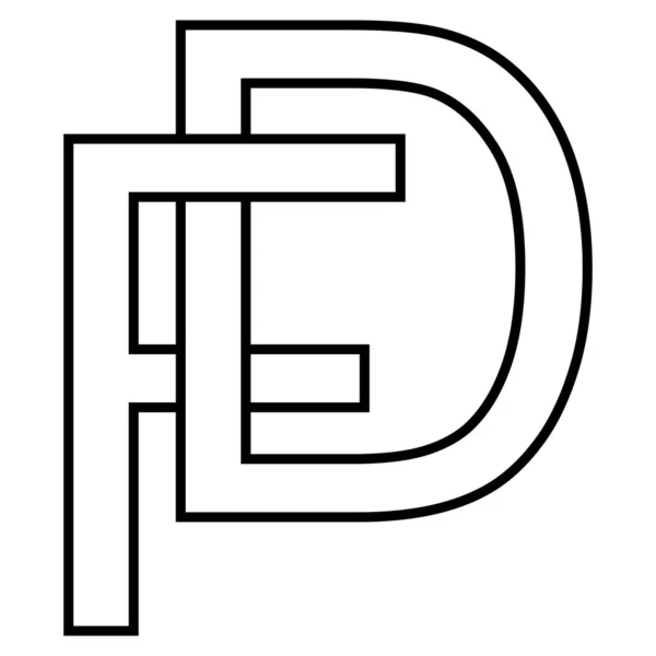Logotypskylt, fd df ikon, nft fd sammanflätade bokstäver f d — Stock vektor