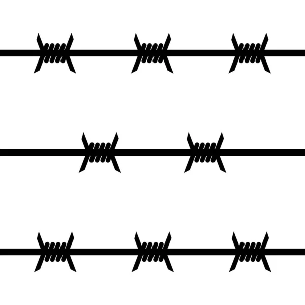 鋭いスパイクを持つ有刺鉄線フェンスの標識、領土を保護するために有刺鉄線 — ストックベクタ