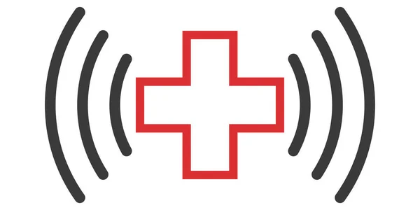 Ikoon online geneeskunde dringende medische hulp telegeneeskunde rood kruis met golven informatie-overdracht — Stockvector