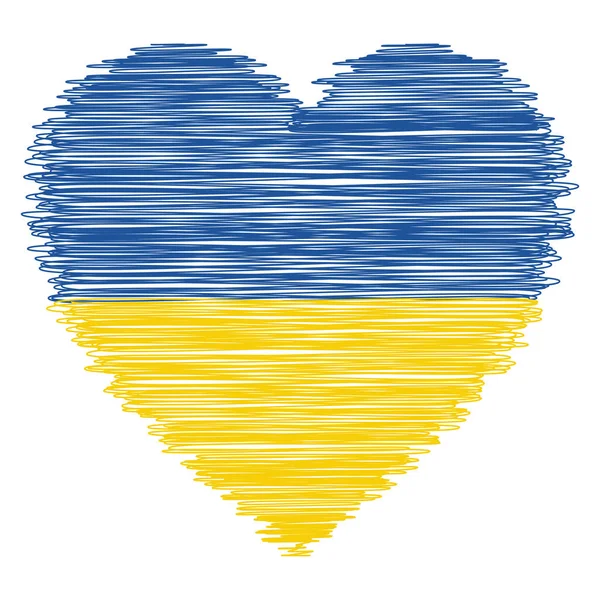 Love for Ukraine, heart drawn with a pen, doodle national flag ukraine — Stockový vektor