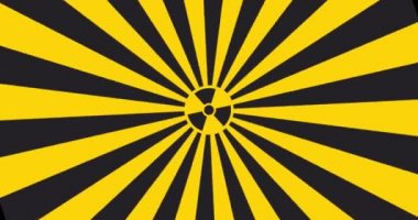 Tehlikeli radyasyonlu pop sanat tarzını, sarı ve siyah ışınlı radyasyon işaretini, tehlike sembolü uyarısını imzalayın.