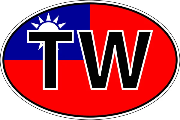 Taiwan, Chinese TW flag label sticker car, international license plate — 图库矢量图片