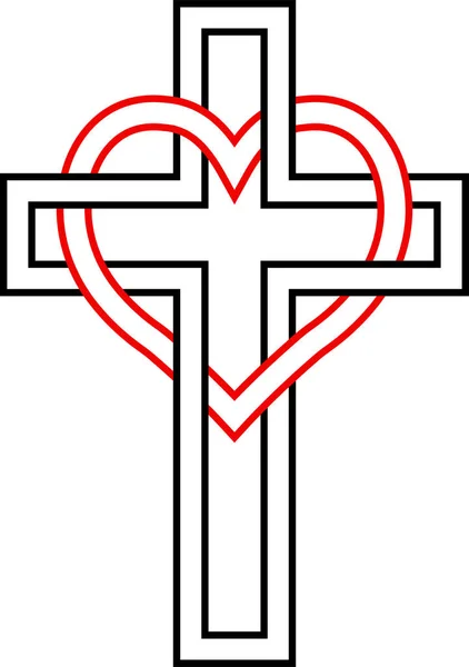 Corazón Entrelazado Símbolo Cruz Cristiana Aith Amor Dios — Vector de stock