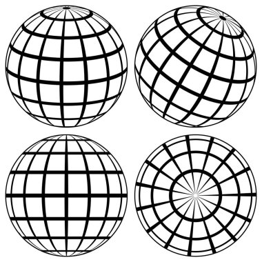 Globe line sphere earth, wire global grid 3d ball planet clipart