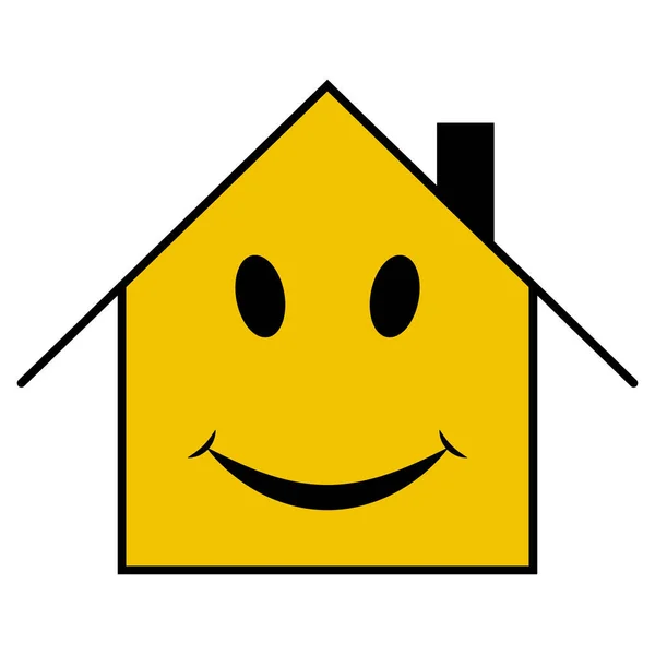 Cheerful Happy House Smile Emoticon Smiley House Funny Face Mouth — Stock Vector