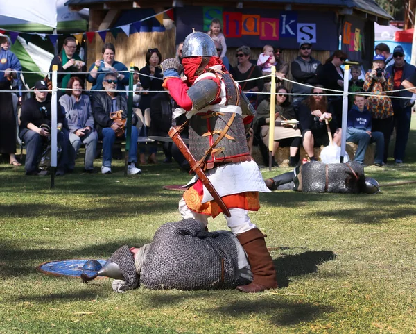 South Australia Gumeracha Medieval Fair Maio 2021 Cavaleiros Capacetes Metálicos — Fotografia de Stock